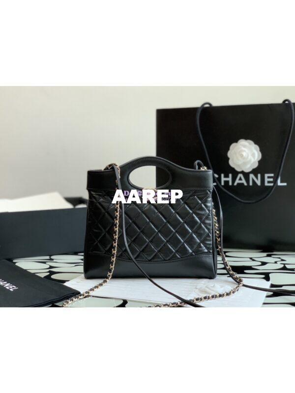 Replica Chanel 31 Mini Shopping Bag Shiny Crumpled Calfskin with lambskin & Gold-Tone Metal AS4133 Black 3