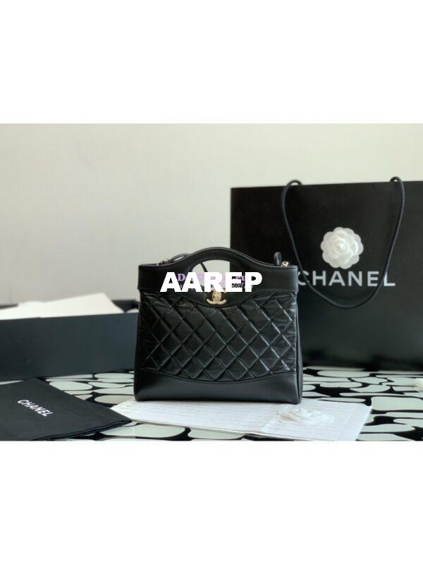 Replica Chanel 31 Mini Shopping Bag Shiny Crumpled Calfskin with lambskin & Gold-Tone Metal AS4133 Black 4