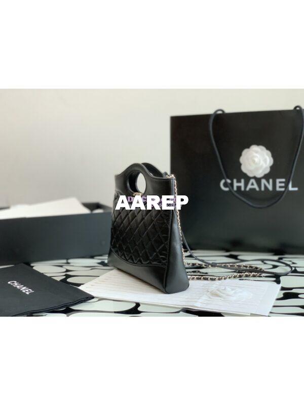Replica Chanel 31 Mini Shopping Bag Shiny Crumpled Calfskin with lambskin & Gold-Tone Metal AS4133 Black 5