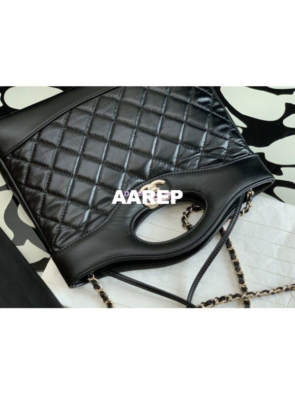 Replica Chanel 31 Mini Shopping Bag Shiny Crumpled Calfskin with lambskin & Gold-Tone Metal AS4133 Black 6