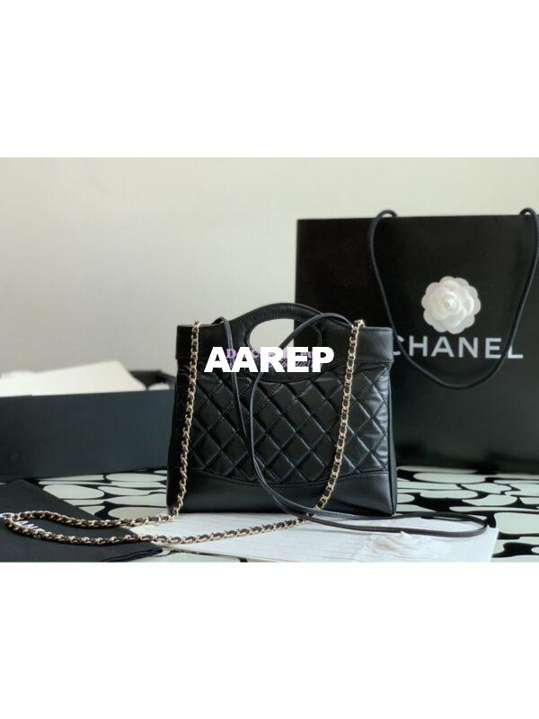 Replica Chanel 31 Mini Shopping Bag Shiny Crumpled Calfskin with lambskin & Gold-Tone Metal AS4133 Black 11