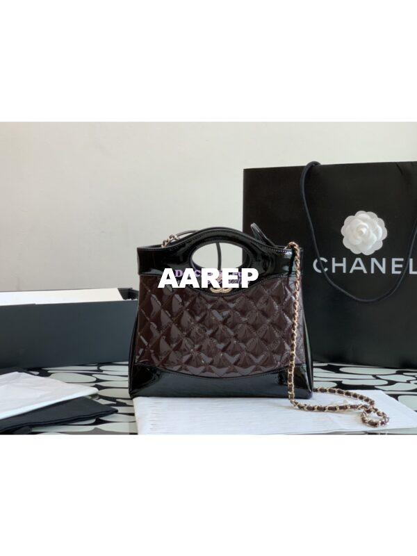 Replica Chanel 31 Mini Shopping Bag Patent Calfskin & Gold-Tone Metal AS4133 Burgundy Black