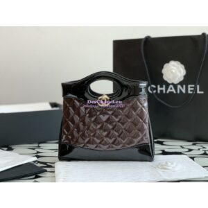 Replica Chanel 31 Mini Shopping Bag Patent Calfskin & Gold-Tone Metal AS4133 Burgundy Black 2