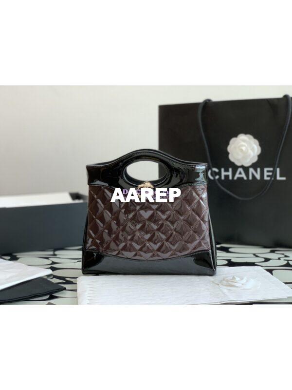 Replica Chanel 31 Mini Shopping Bag Patent Calfskin & Gold-Tone Metal AS4133 Burgundy Black 2