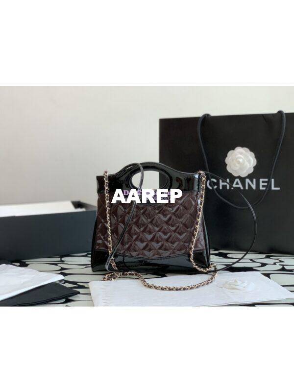 Replica Chanel 31 Mini Shopping Bag Patent Calfskin & Gold-Tone Metal AS4133 Burgundy Black 6