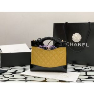 Replica Chanel 31 Mini Shopping Bag Patent Calfskin & Gold-Tone Metal AS4133 Yellow Black