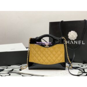 Replica Chanel 31 Mini Shopping Bag Patent Calfskin & Gold-Tone Metal AS4133 Yellow Black 2