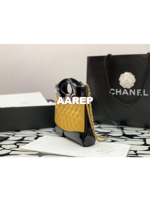 Replica Chanel 31 Mini Shopping Bag Patent Calfskin & Gold-Tone Metal AS4133 Yellow Black 5