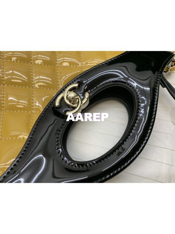 Replica Chanel 31 Mini Shopping Bag Patent Calfskin & Gold-Tone Metal AS4133 Yellow Black 6