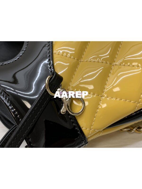 Replica Chanel 31 Mini Shopping Bag Patent Calfskin & Gold-Tone Metal AS4133 Yellow Black 7