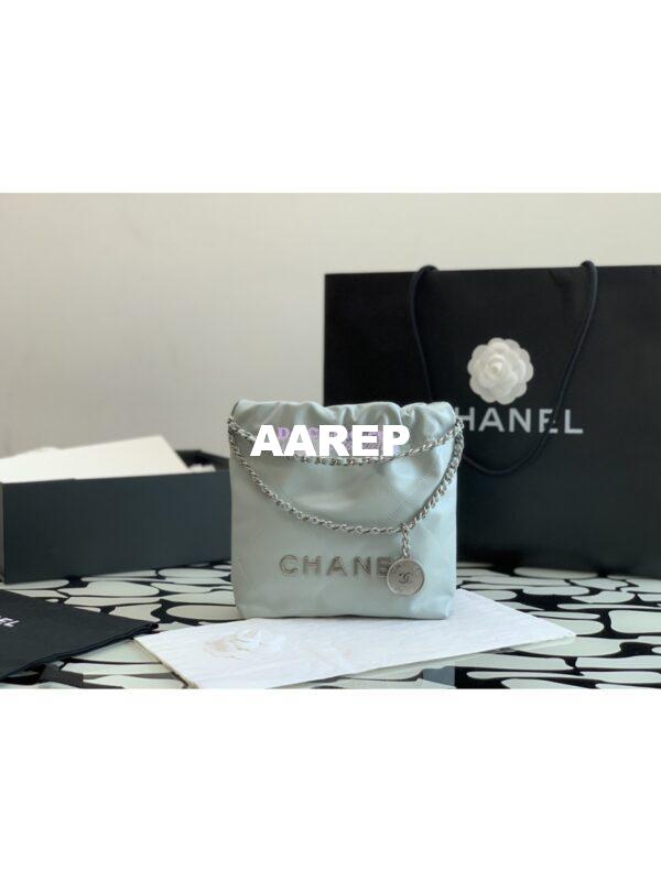 Replica Chanel Mini 22 Handbag Shiny Calfskin & Silver Metal AS3980 Cloud Blue 3
