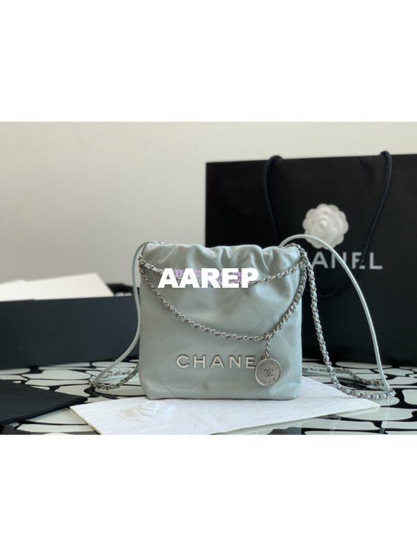 Replica Chanel Mini 22 Handbag Shiny Calfskin & Silver Metal AS3980 Cloud Blue 4