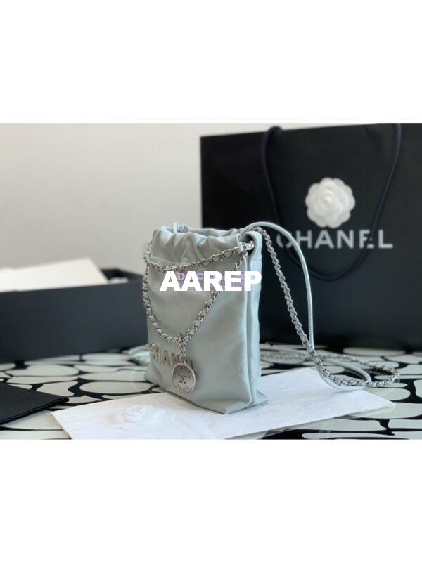 Replica Chanel Mini 22 Handbag Shiny Calfskin & Silver Metal AS3980 Cloud Blue 5