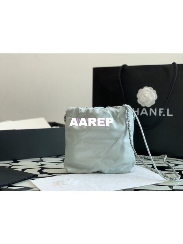 Replica Chanel Mini 22 Handbag Shiny Calfskin & Silver Metal AS3980 Cloud Blue 11