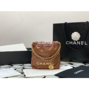Replica Chanel Mini 22 Handbag Shiny Calfskin & Gold Metal AS3980 Brown