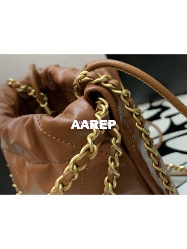 Replica Chanel Mini 22 Handbag Shiny Calfskin & Gold Metal AS3980 Brown 3