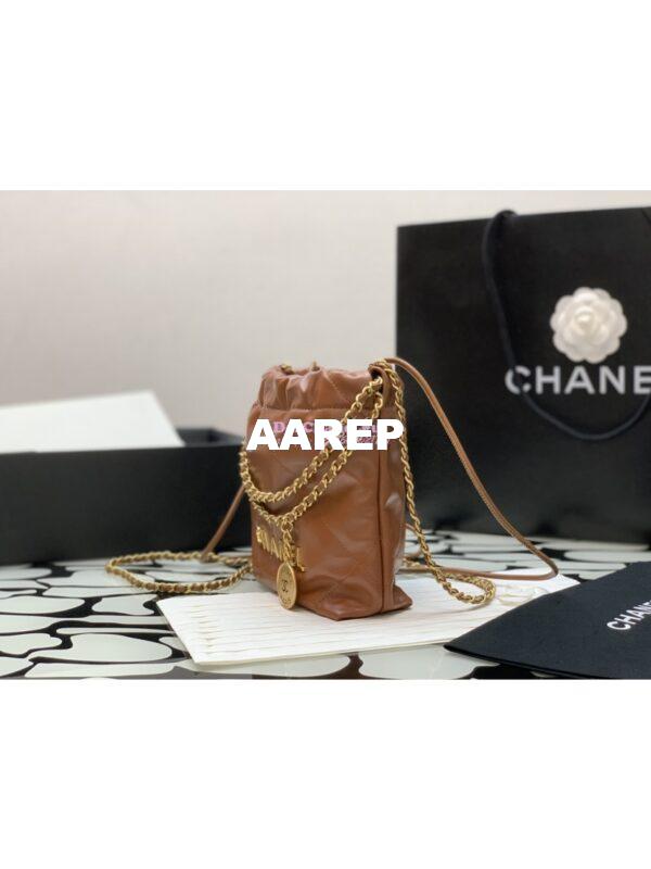 Replica Chanel Mini 22 Handbag Shiny Calfskin & Gold Metal AS3980 Brown 4