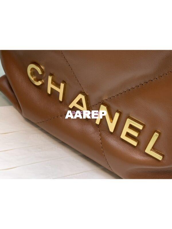 Replica Chanel Mini 22 Handbag Shiny Calfskin & Gold Metal AS3980 Brown 6
