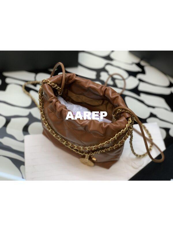 Replica Chanel Mini 22 Handbag Shiny Calfskin & Gold Metal AS3980 Brown 7