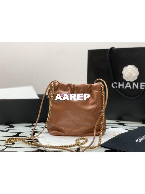 Replica Chanel Mini 22 Handbag Shiny Calfskin & Gold Metal AS3980 Brown 9