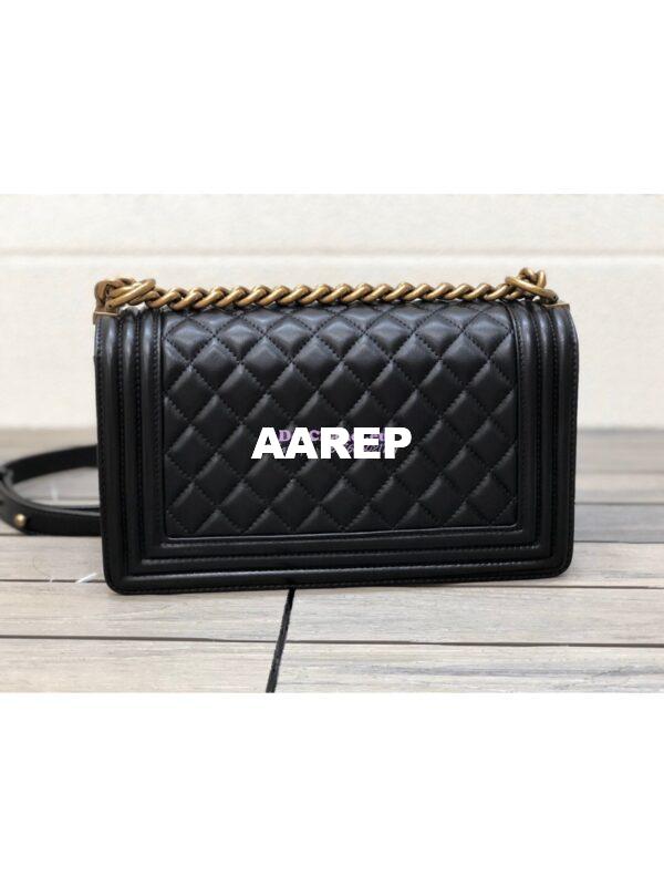 Replica Chanel Le boy Lambskin Black Bag with Aged Ruthenium Hardware 10