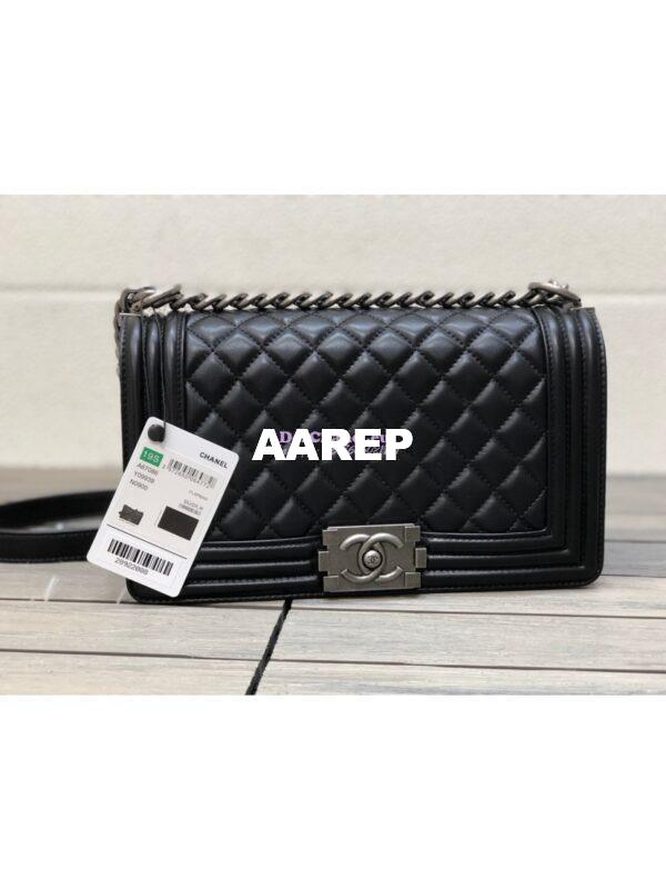 Replica Chanel Le boy Lambskin Black Bag with Aged Ruthenium Hardware 11