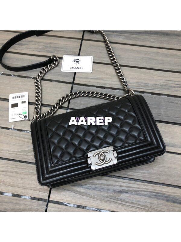 Replica Chanel Le boy Lambskin Black Bag with Aged Ruthenium Hardware 12