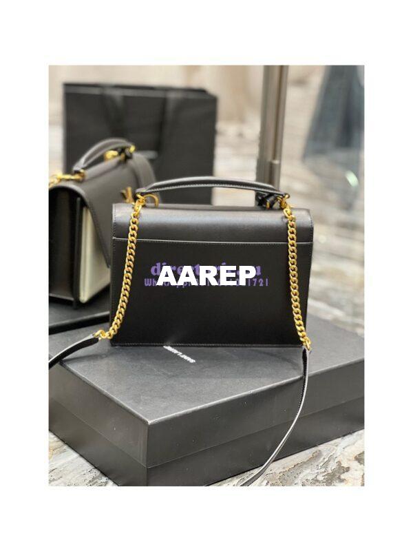 Replica YSL Saint Laurent Medium Sunset Satchel In Smooth Leather 634723 Black Blanc 7