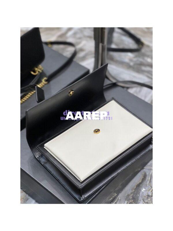 Replica YSL Saint Laurent Medium Sunset Satchel In Smooth Leather 634723 Black Blanc 8