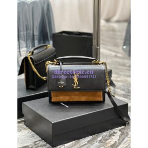Replica YSL Saint Laurent Medium Sunset Satchel In Shiny Vegetable-tanned Leather 634723 Military Taupe