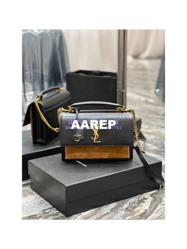 Replica YSL Saint Laurent Medium Sunset Satchel In Shiny Vegetable-tanned Leather 634723 Military Taupe 3