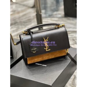 Replica YSL Saint Laurent Medium Sunset Satchel In Shiny Vegetable-tanned Leather 634723 Military Taupe 2