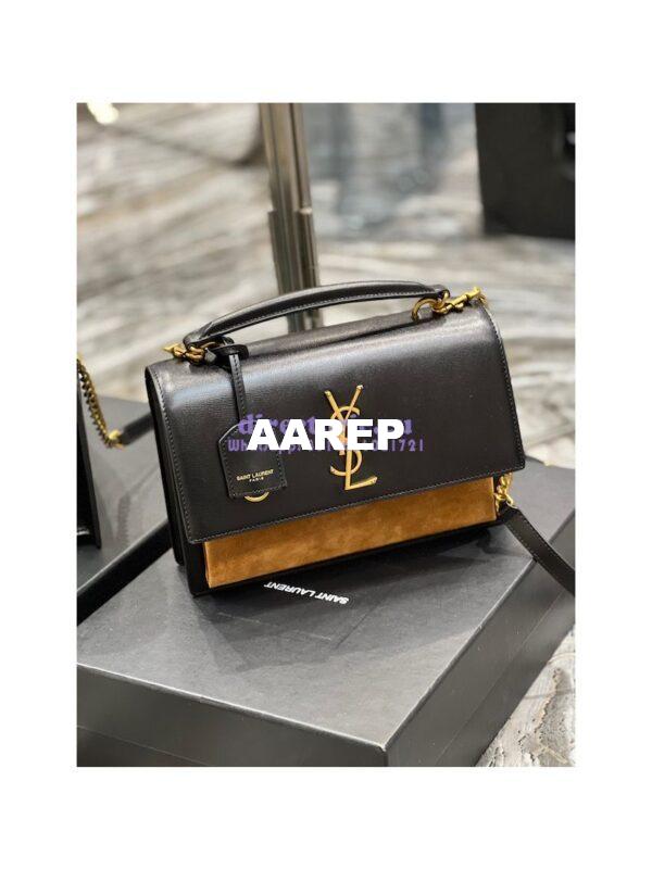 Replica YSL Saint Laurent Medium Sunset Satchel In Shiny Vegetable-tanned Leather 634723 Military Taupe 4