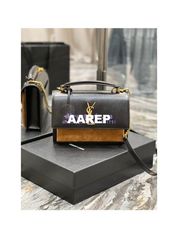 Replica YSL Saint Laurent Medium Sunset Satchel In Shiny Vegetable-tanned Leather 634723 Military Taupe 5