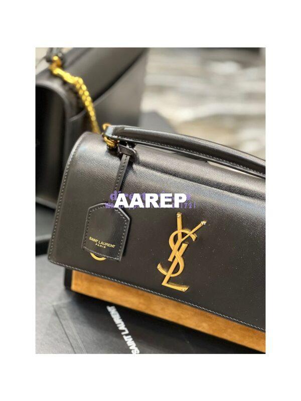 Replica YSL Saint Laurent Medium Sunset Satchel In Shiny Vegetable-tanned Leather 634723 Military Taupe 6