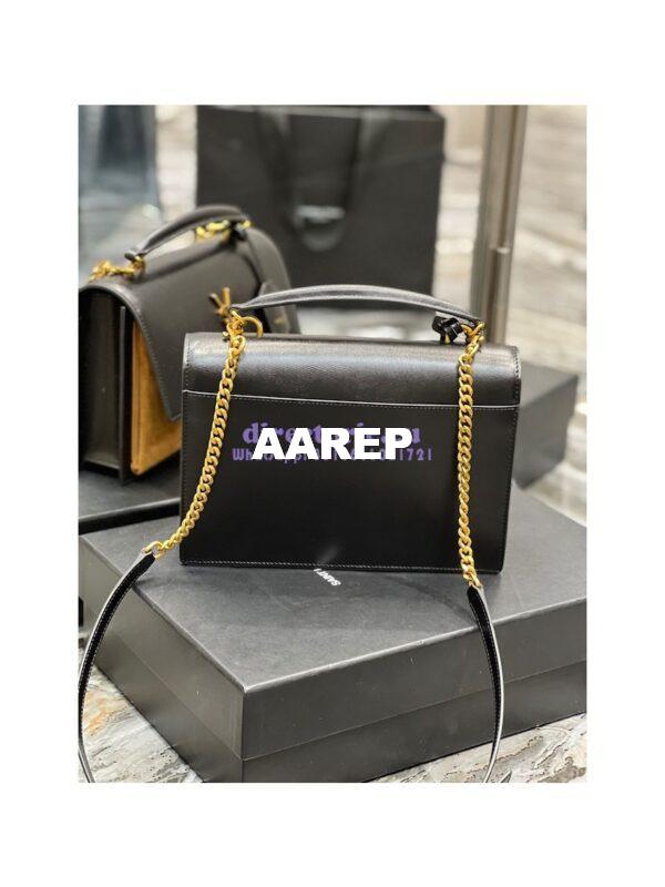 Replica YSL Saint Laurent Medium Sunset Satchel In Shiny Vegetable-tanned Leather 634723 Military Taupe 8