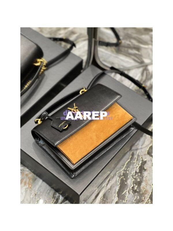 Replica YSL Saint Laurent Medium Sunset Satchel In Shiny Vegetable-tanned Leather 634723 Military Taupe 9