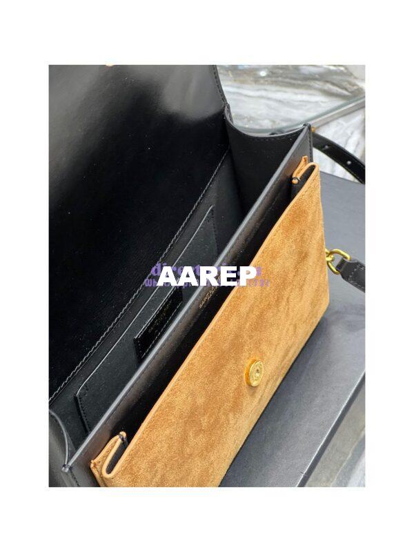 Replica YSL Saint Laurent Medium Sunset Satchel In Shiny Vegetable-tanned Leather 634723 Military Taupe 11
