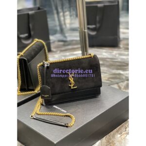 Replica YSL Saint Laurent Medium Sunset Satchel In Suede and Smooth Leather 442906 Black