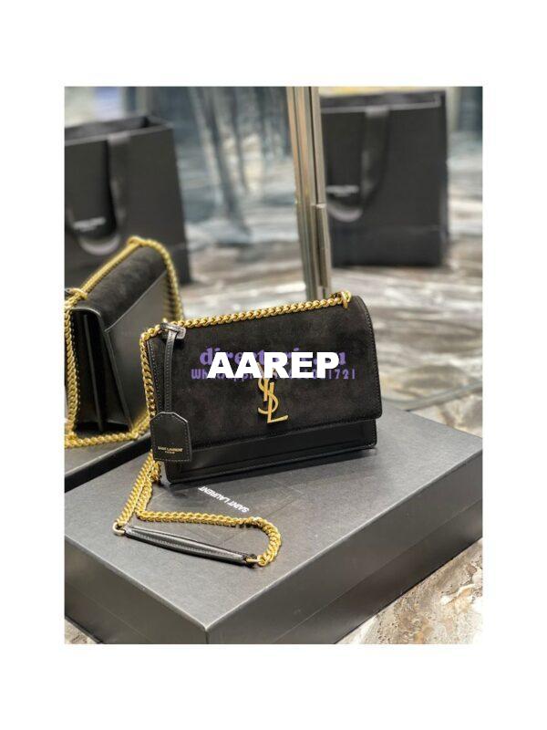 Replica YSL Saint Laurent Medium Sunset Satchel In Suede and Smooth Leather 442906 Black 3