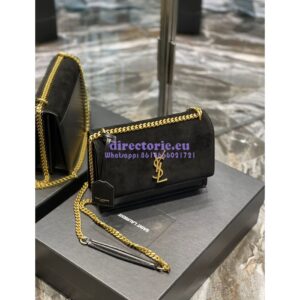Replica YSL Saint Laurent Medium Sunset Satchel In Suede and Smooth Leather 442906 Black 2
