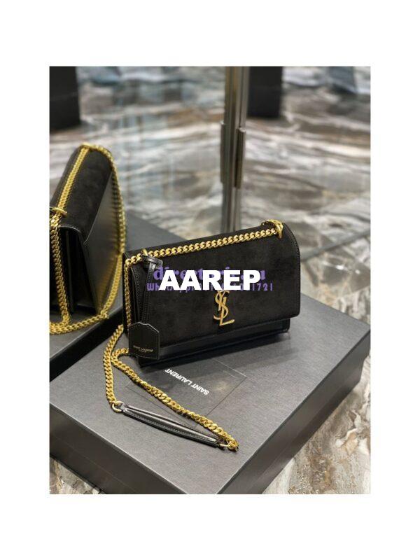 Replica YSL Saint Laurent Medium Sunset Satchel In Suede and Smooth Leather 442906 Black 4