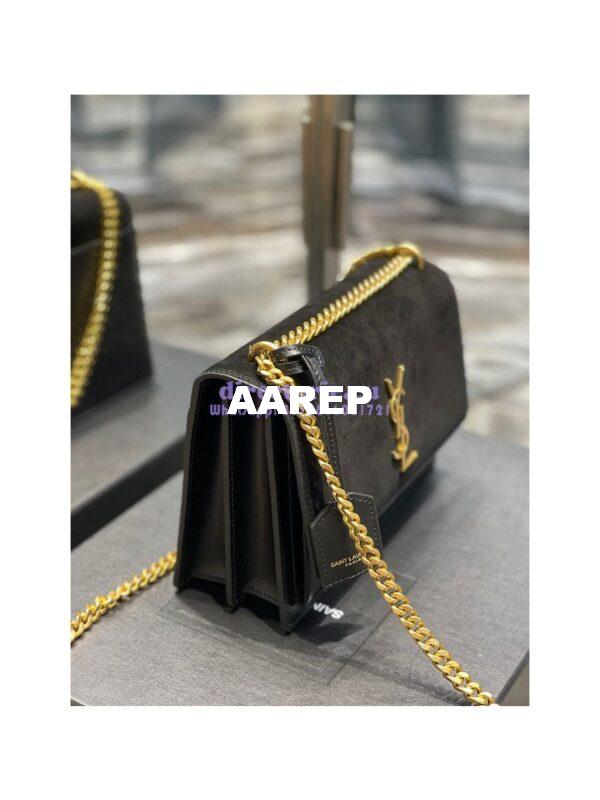 Replica YSL Saint Laurent Medium Sunset Satchel In Suede and Smooth Leather 442906 Black 5
