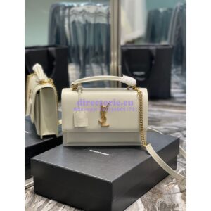 Replica YSL Saint Laurent Medium Sunset Satchel In Smooth Leather 634723 Blanc 2