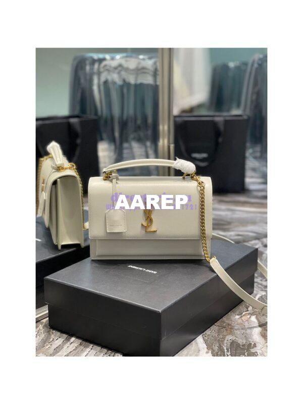 Replica YSL Saint Laurent Medium Sunset Satchel In Smooth Leather 634723 Blanc 4