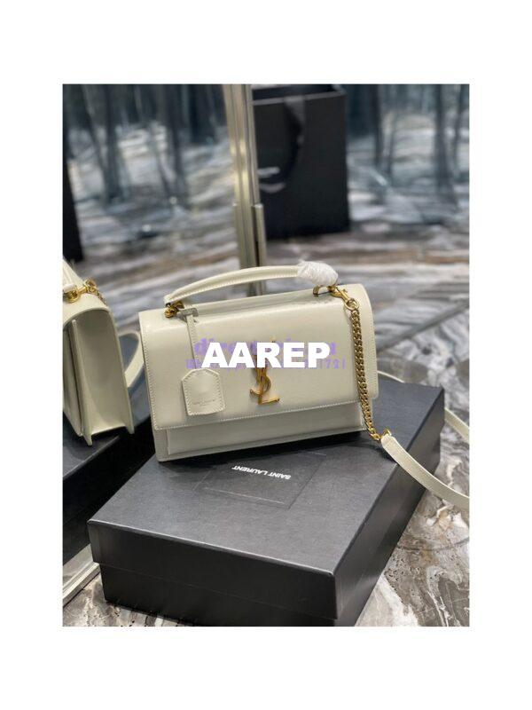 Replica YSL Saint Laurent Medium Sunset Satchel In Smooth Leather 634723 Blanc 5