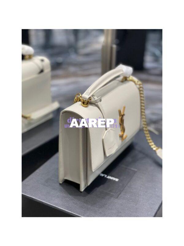 Replica YSL Saint Laurent Medium Sunset Satchel In Smooth Leather 634723 Blanc 6