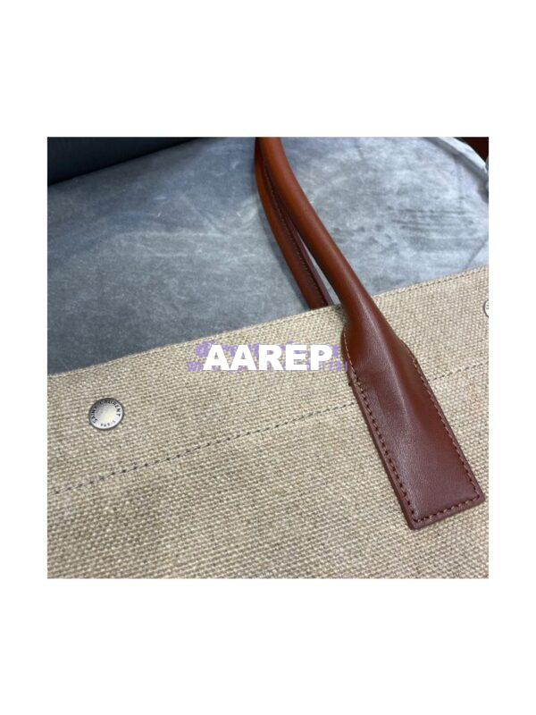 Replica YSL Saint Laurent Rive Gauche Tote Bag In Linen And Leather 499290 Brown Blanc 4