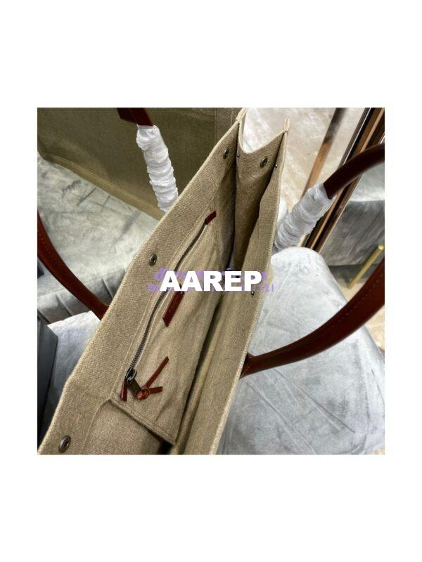 Replica YSL Saint Laurent Rive Gauche Tote Bag In Linen And Leather 499290 Brown Blanc 7