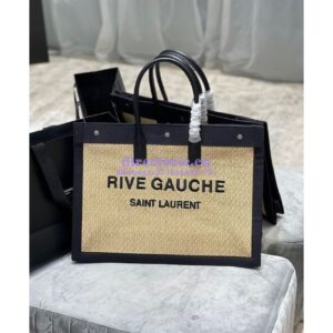 Replica YSL Saint Laurent Rive Gauche Tote Bag In Felt And Leather 499290 Beige 2